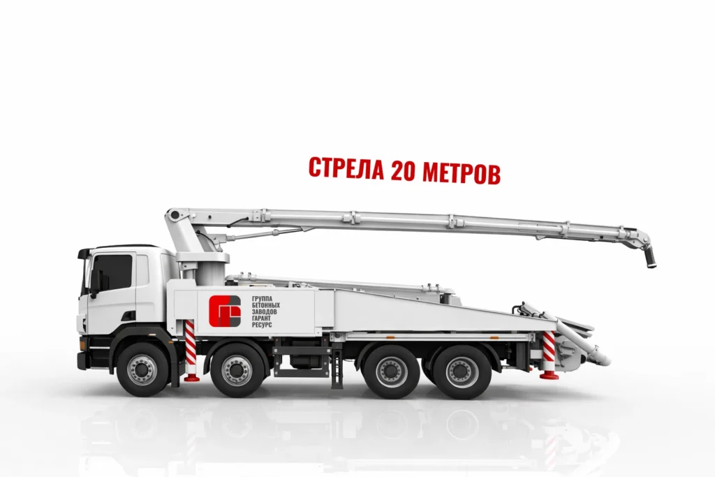 Автобетононасос со стрелой 20 м для подачи бетона на стройке в Электроуглях