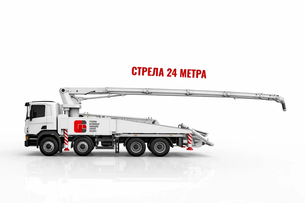 Автобетононасос со стрелой 24 м для подачи бетона на строительном объекте в Электроуглях